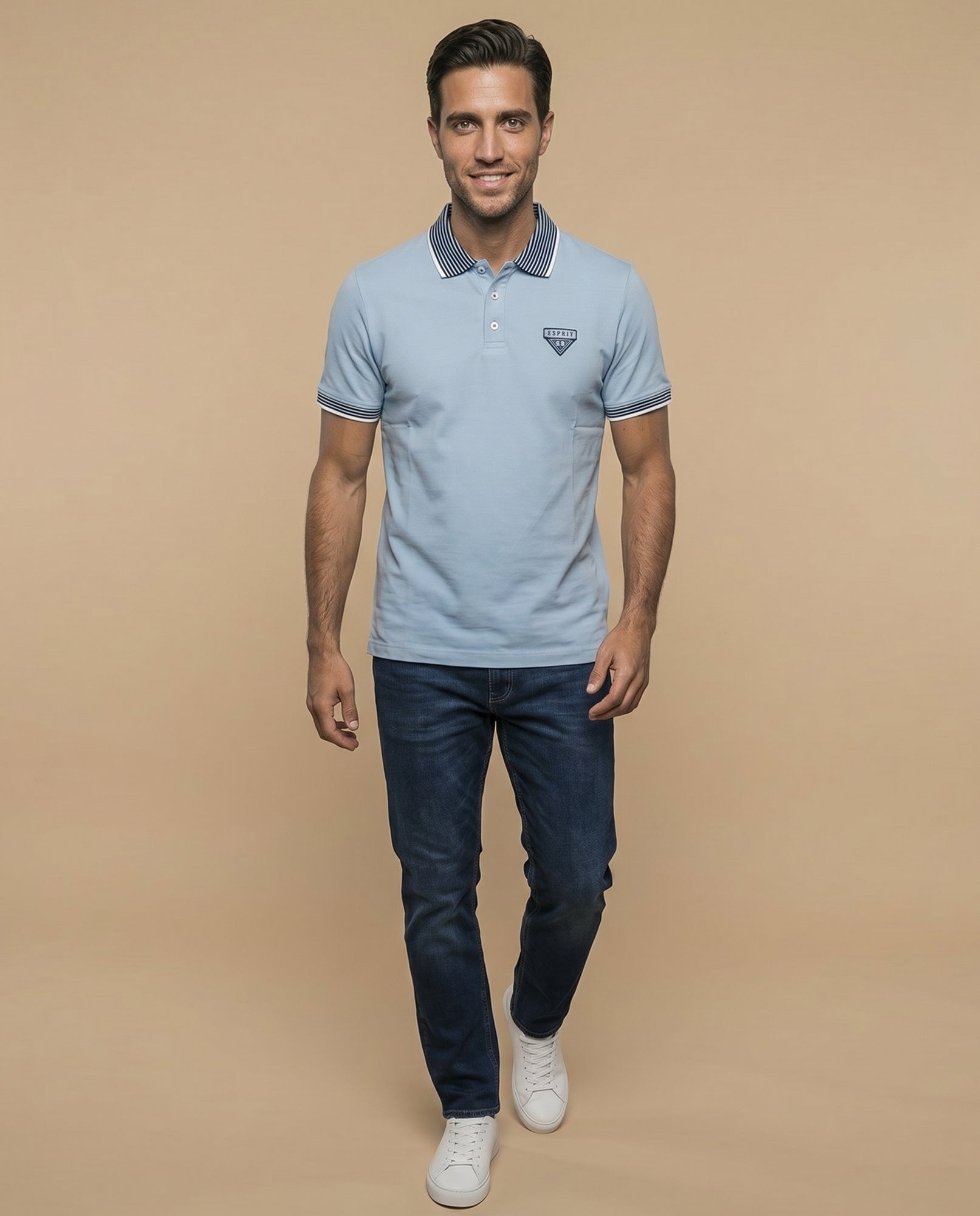 Polo manga corta con cuello camisero a rayas para hombre - Azul 34_305F303_AZU144123_5