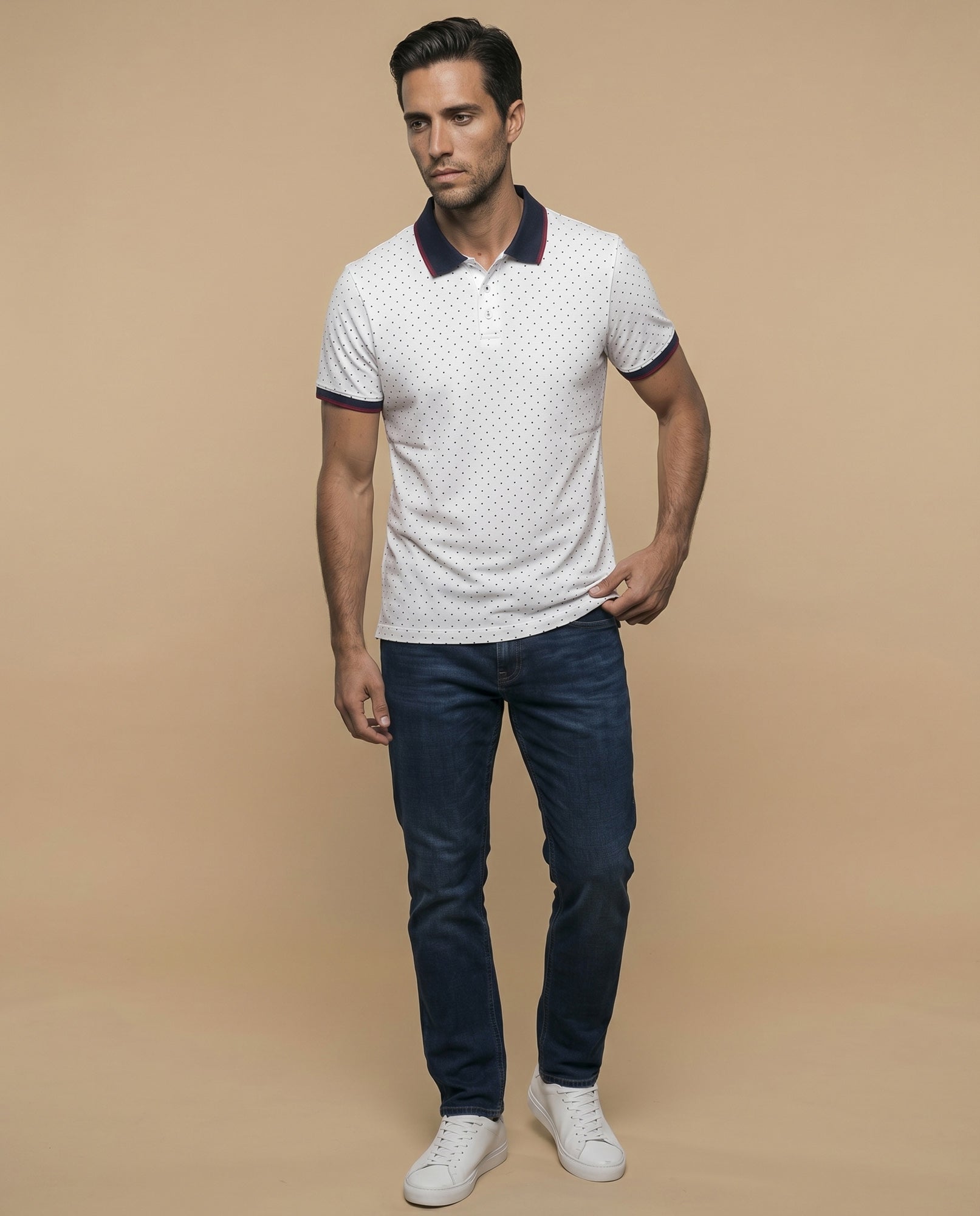 Polo manga corta con detalles contrastantes para hombre - Blanco 34_305F307_BLA114001_5