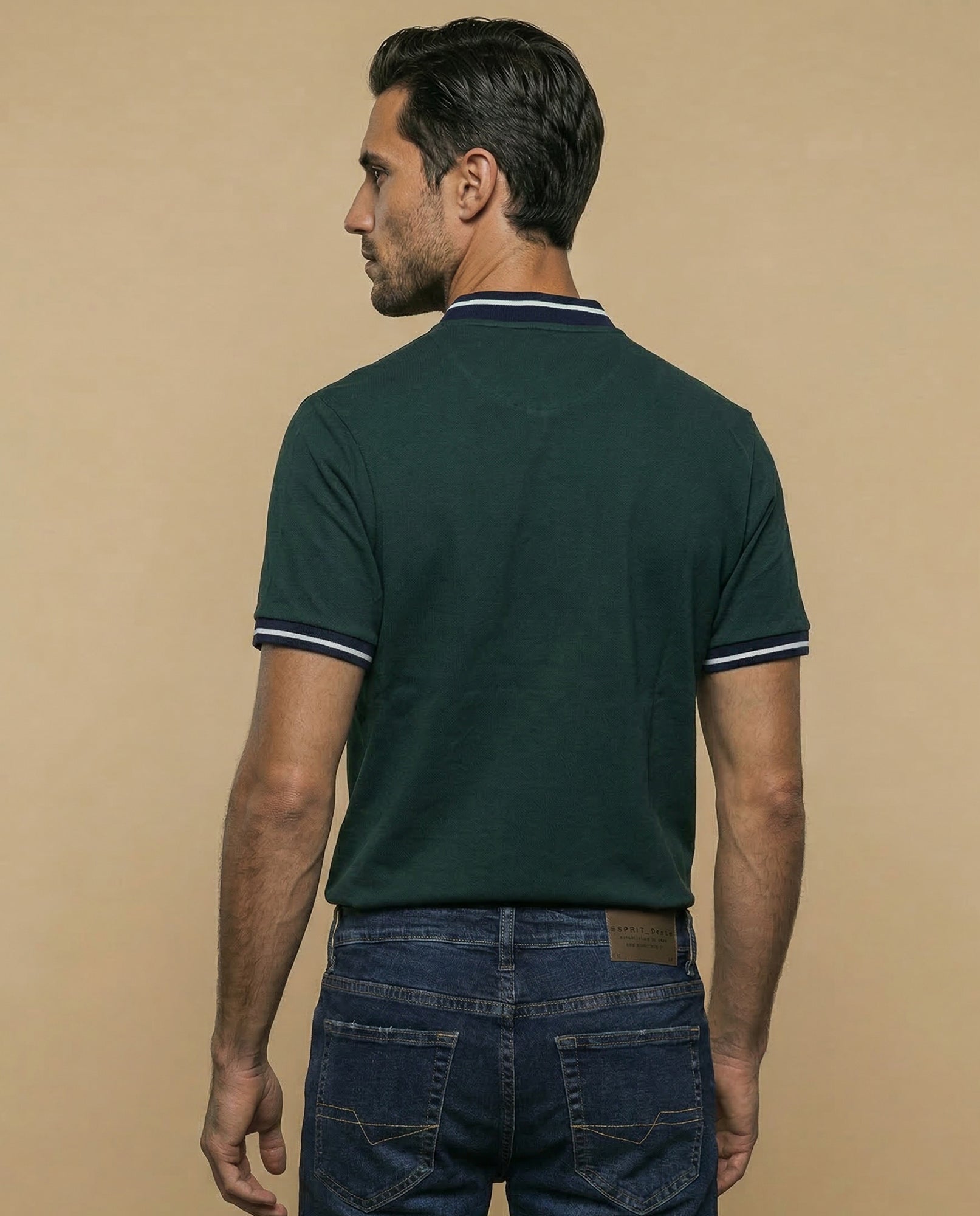 Polo con detalle a rayas en cuello y puños - Verde 34_305F310_VER165820_4