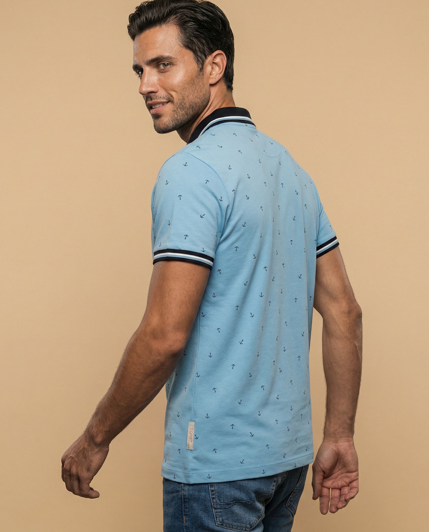 Polo manga corta con estampado de anclas náuticas - Azul