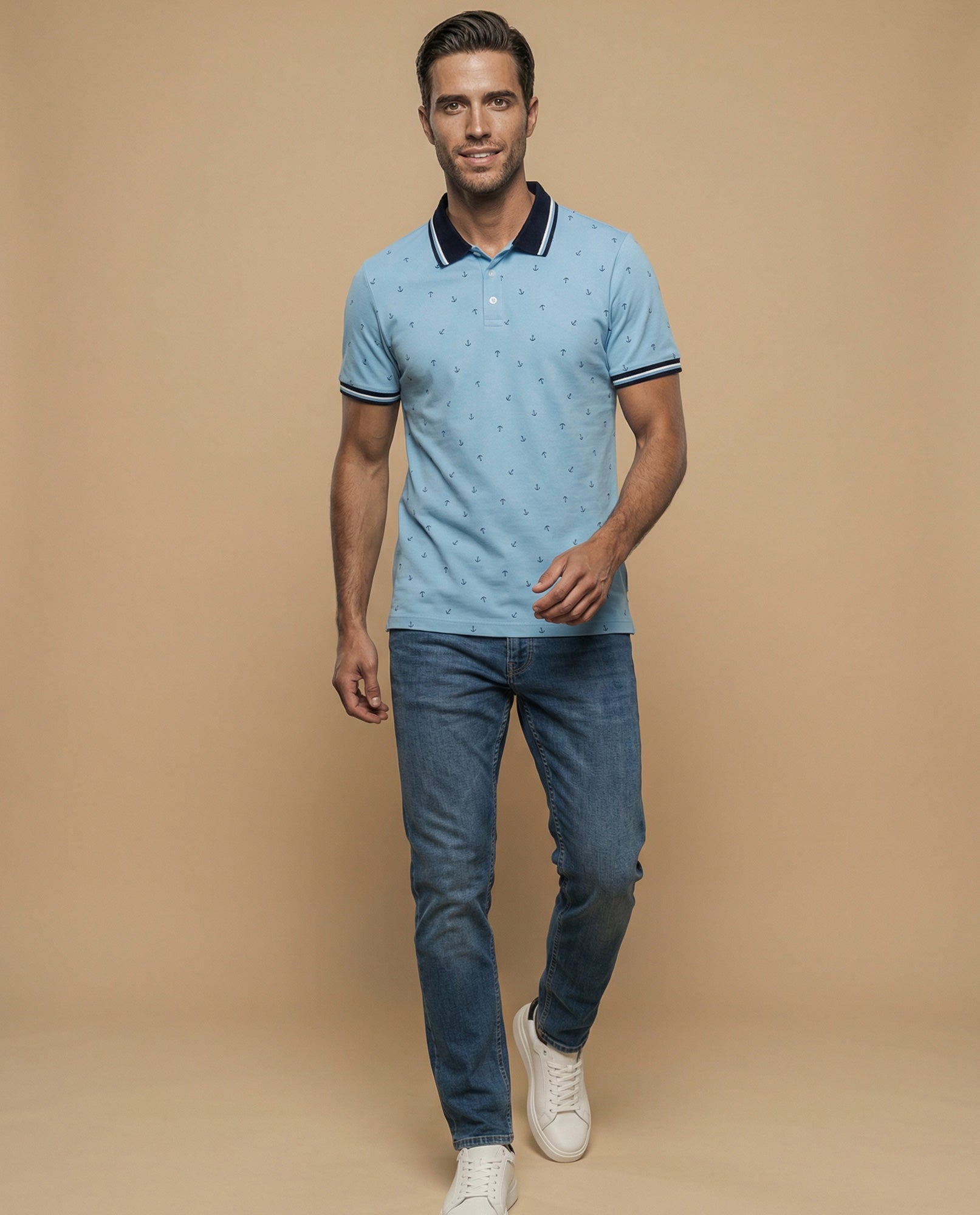 Polo manga corta con estampado de anclas náuticas - Azul 34_305F312_AZU144123_5