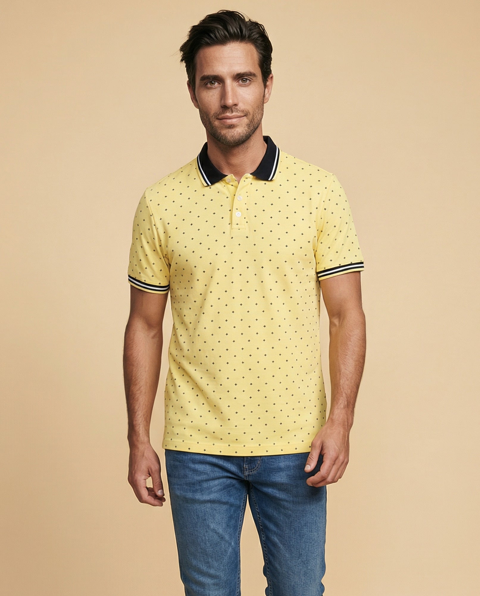 Polo manga corta con estampado de puntos para hombre - Amarillo 34_305F313_AMA150743_0