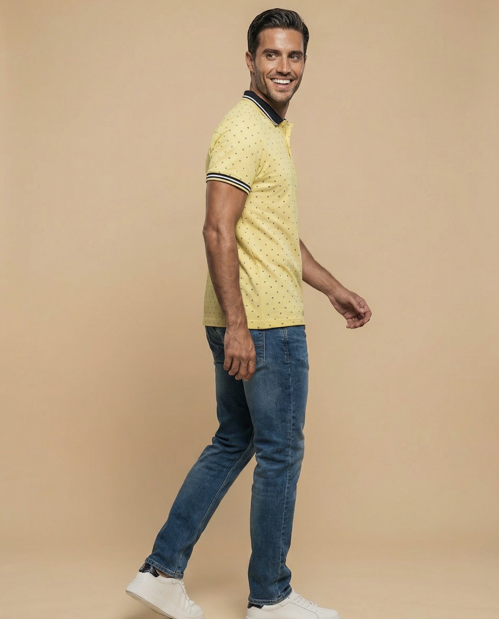 Polo manga corta con estampado de puntos para hombre - Amarillo 34_305F313_AMA150743_5