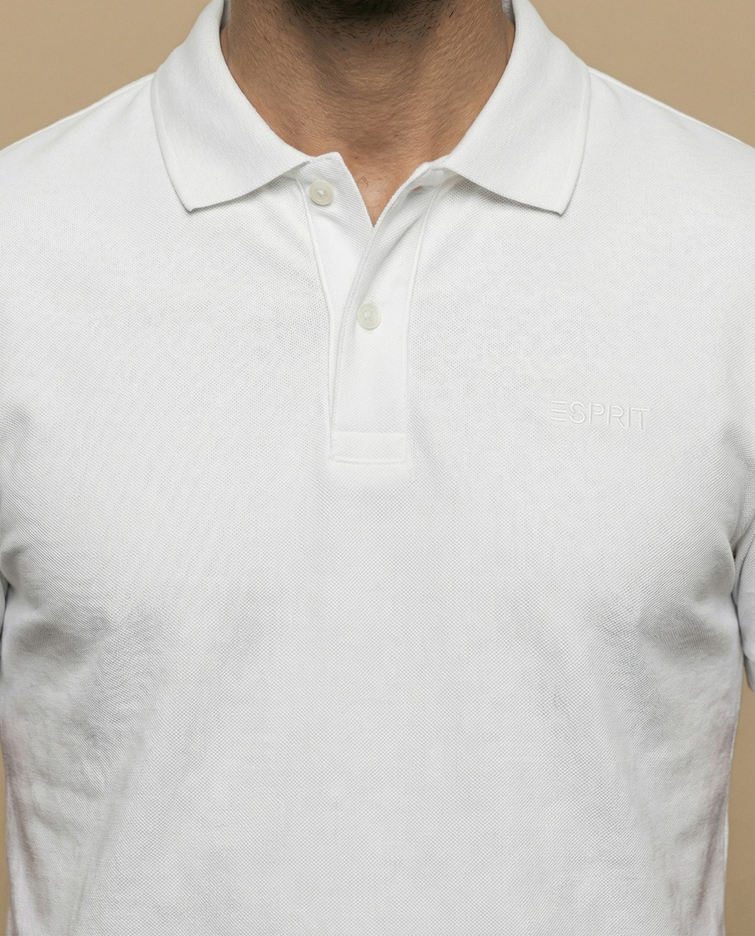 Polo manga corta con cuello camisero y ribete contrastante para hombre - Blanco