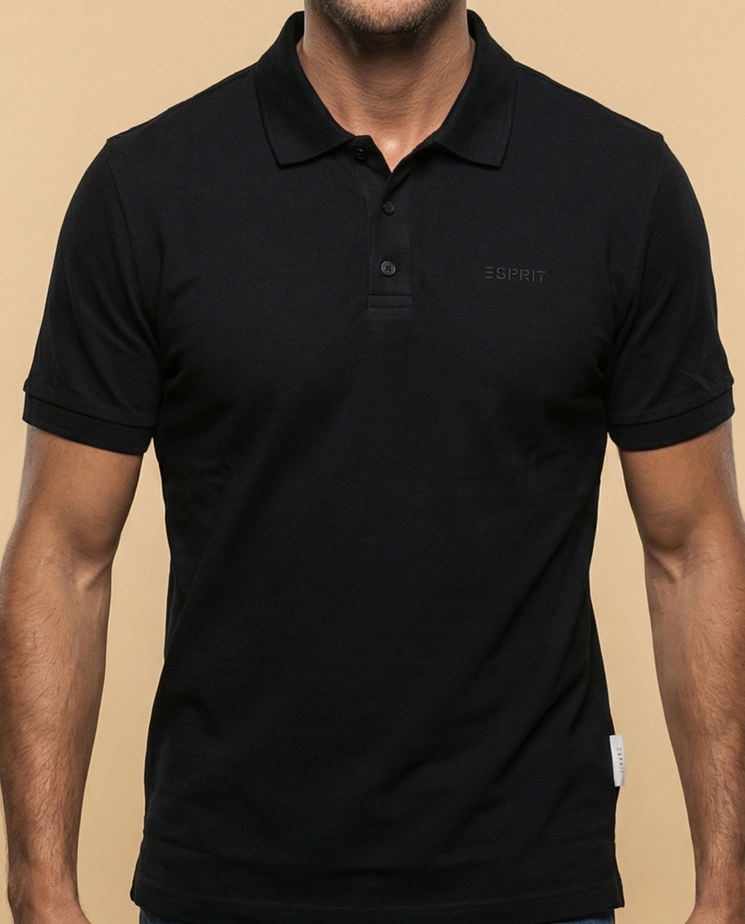 Polo manga corta con cuello camisero y ribete contrastante para hombre - Negro