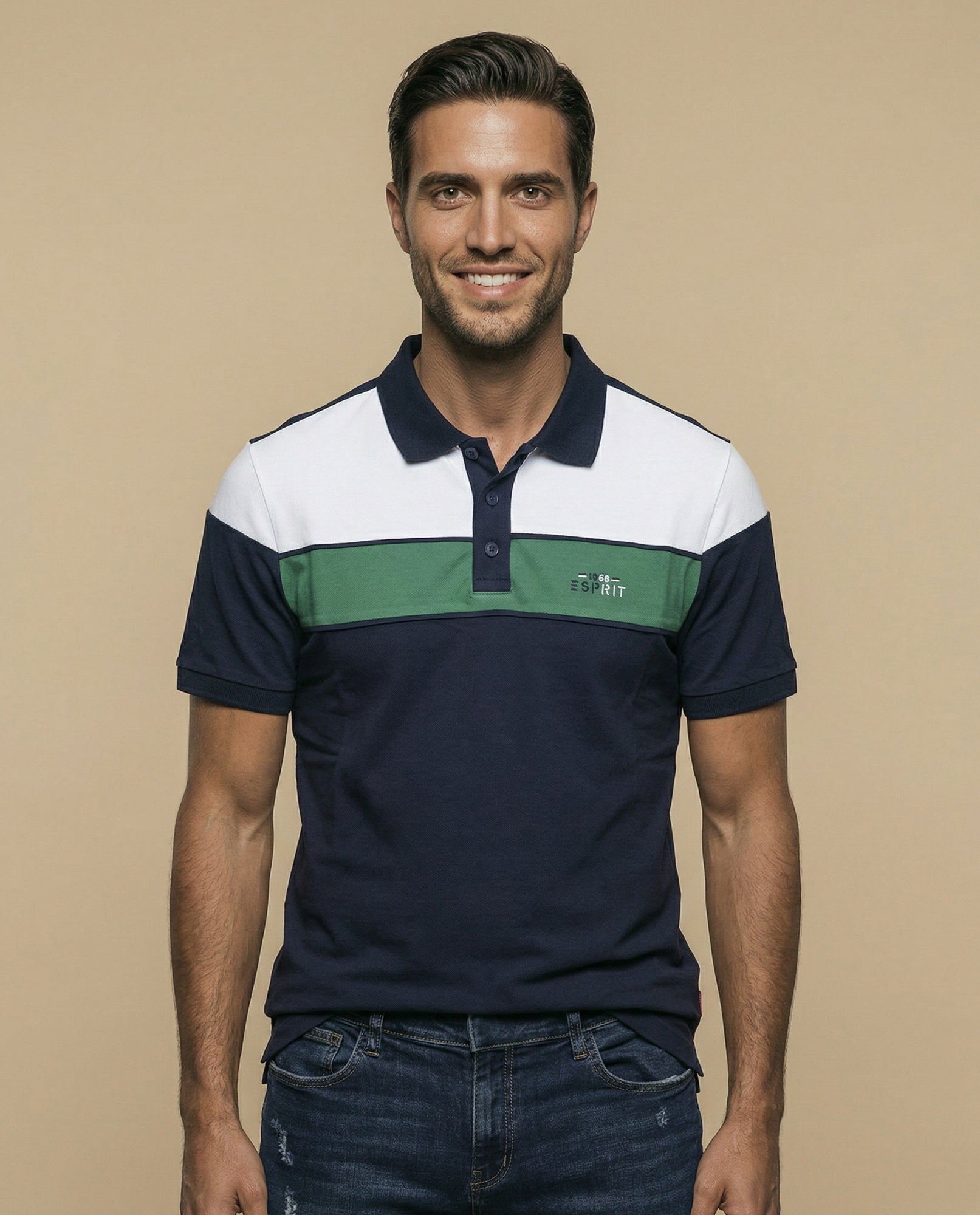 Camiseta polo manga corta con bloques de color y logo bordado - Azul 34_305F318_AZU174928_0