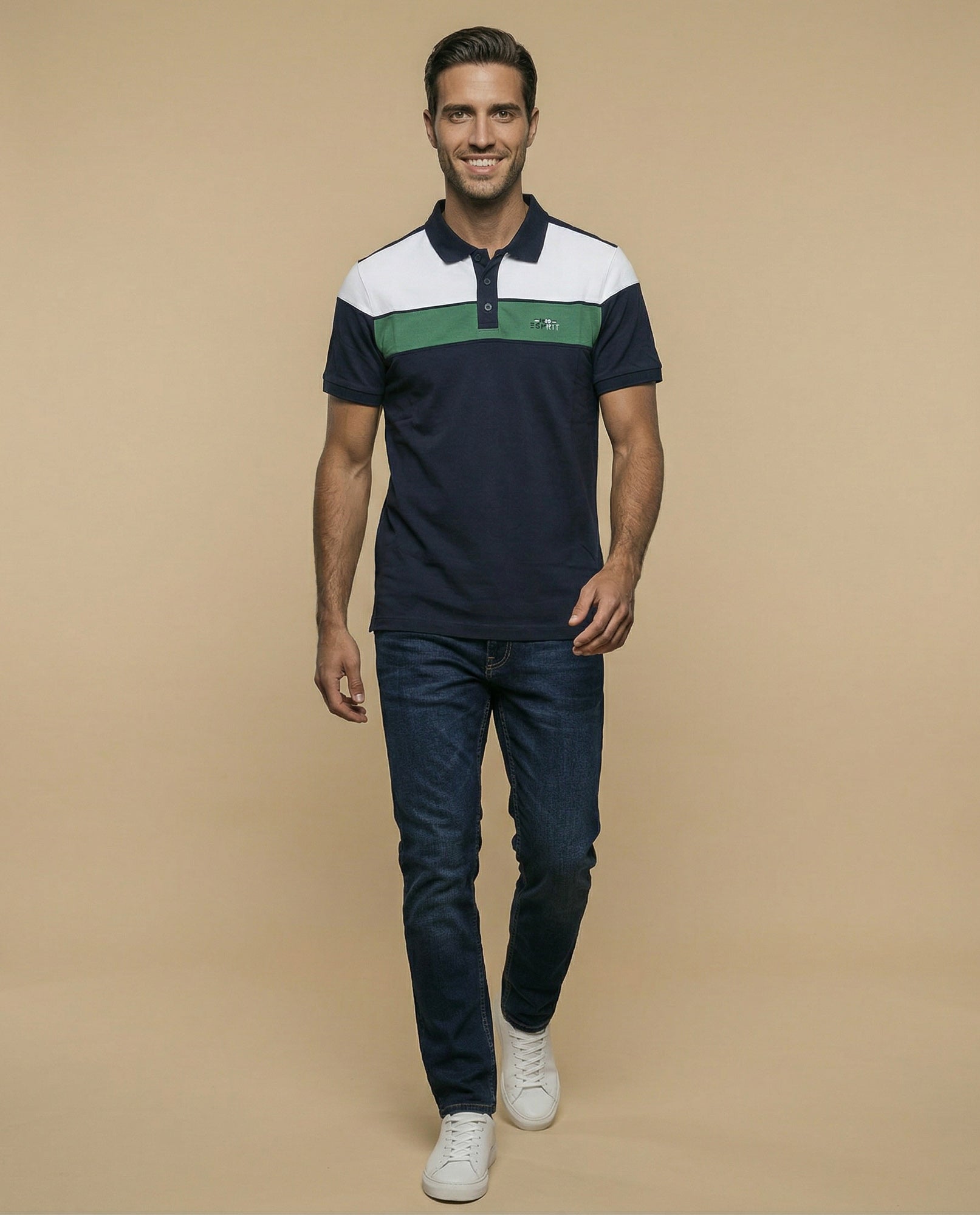 Camiseta polo manga corta con bloques de color y logo bordado - Azul 34_305F318_AZU174928_5