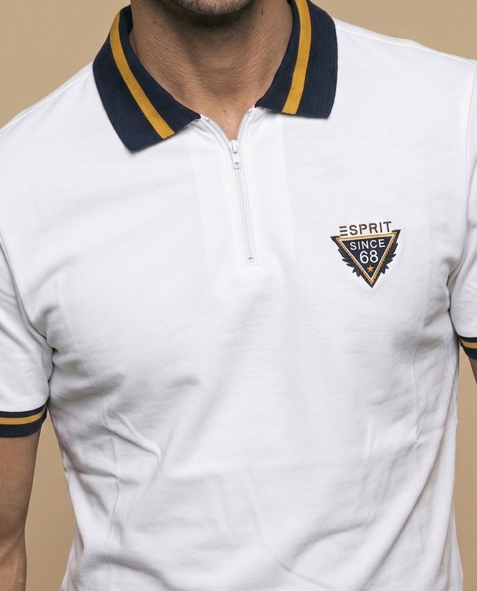 Polo manga corta con cuello y puños contrastados para hombre - Blanco 34_305F319_BLA120601_3