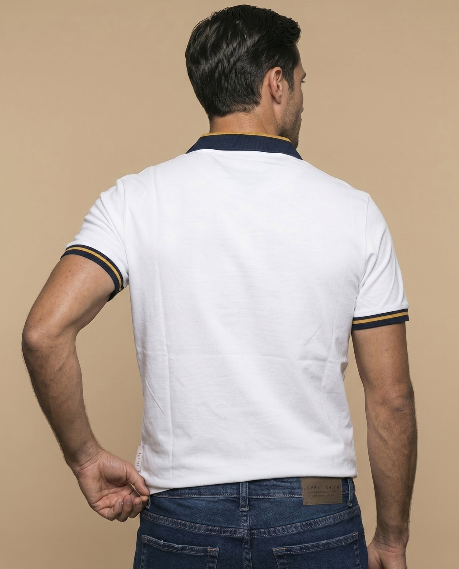 Polo manga corta con cuello y puños contrastados para hombre - Blanco