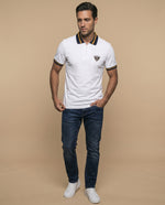 Polo manga corta con cuello y puños contrastados para hombre - Blanco