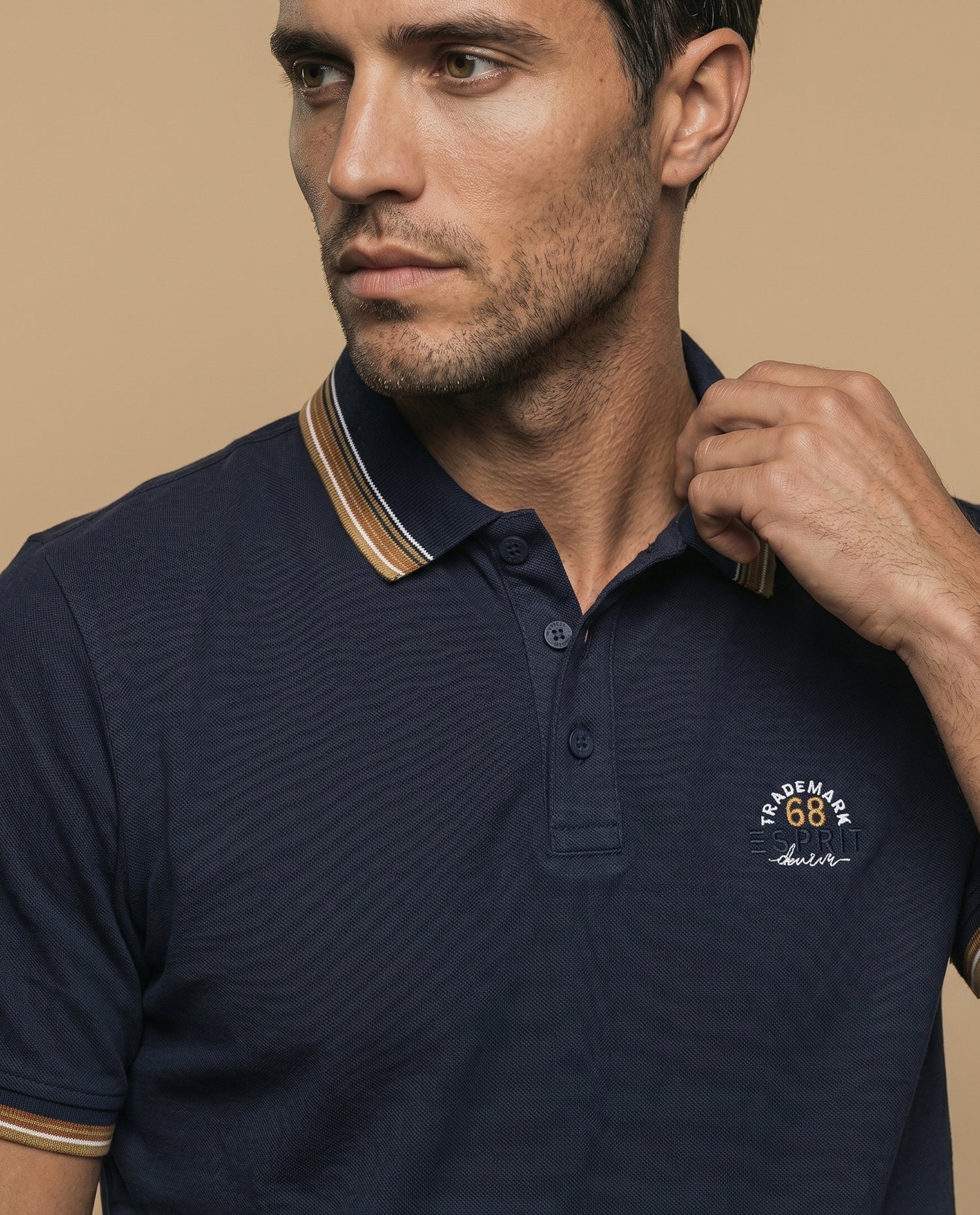 Polo manga corta con ribetes a contraste para hombre - Azul