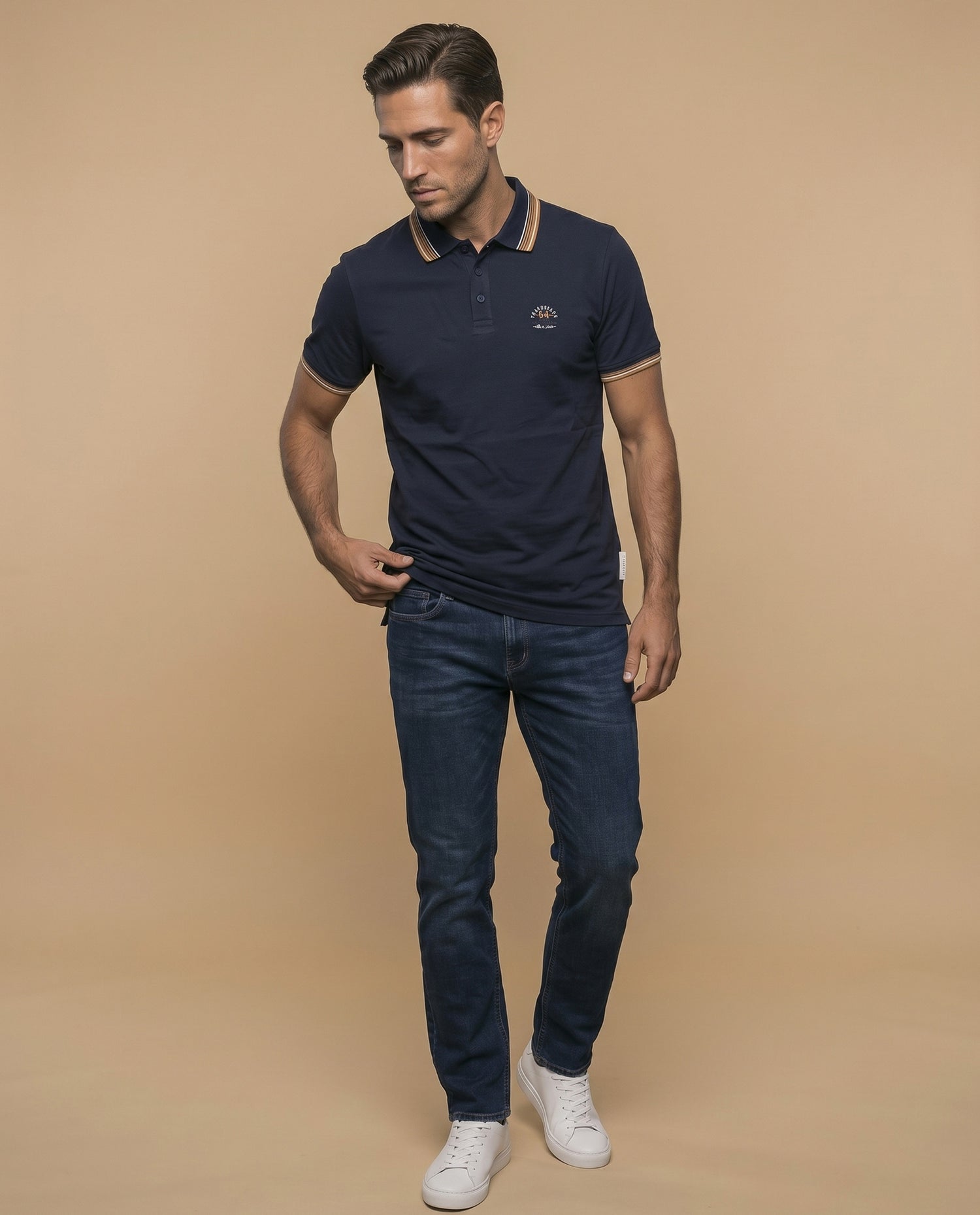 Polo manga corta con ribetes a contraste para hombre - Azul