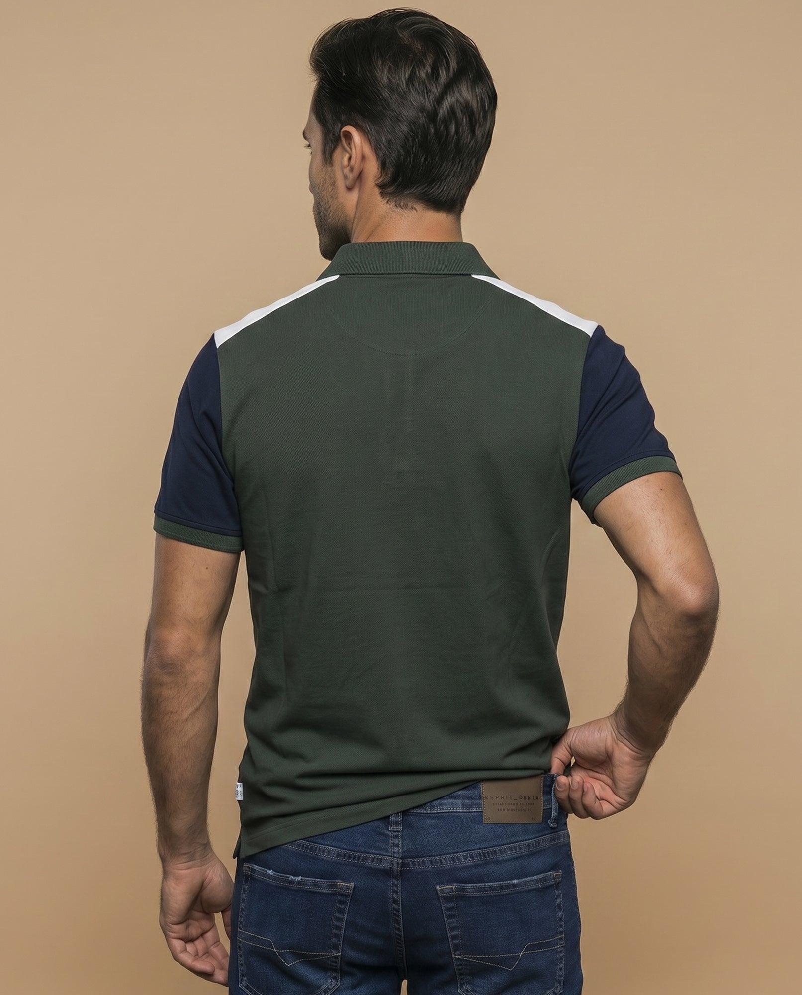 Polo manga corta con bloques de color en mangas para hombre - Verde 34_305F322_VER190622_4