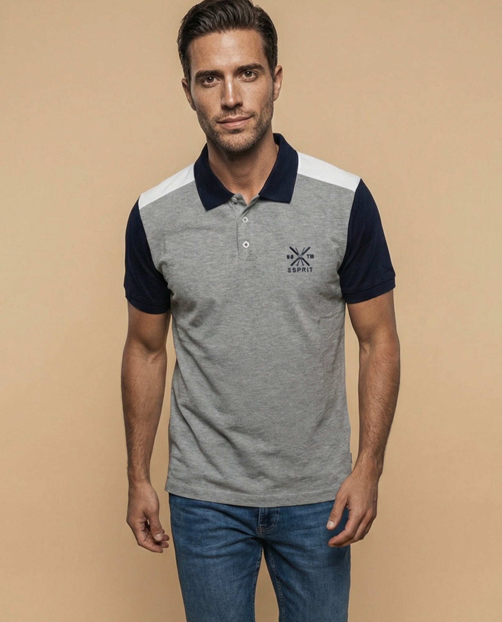 Polo manga corta estilo rugby bloques de color - Gris 34_305F327_GRI183905_0