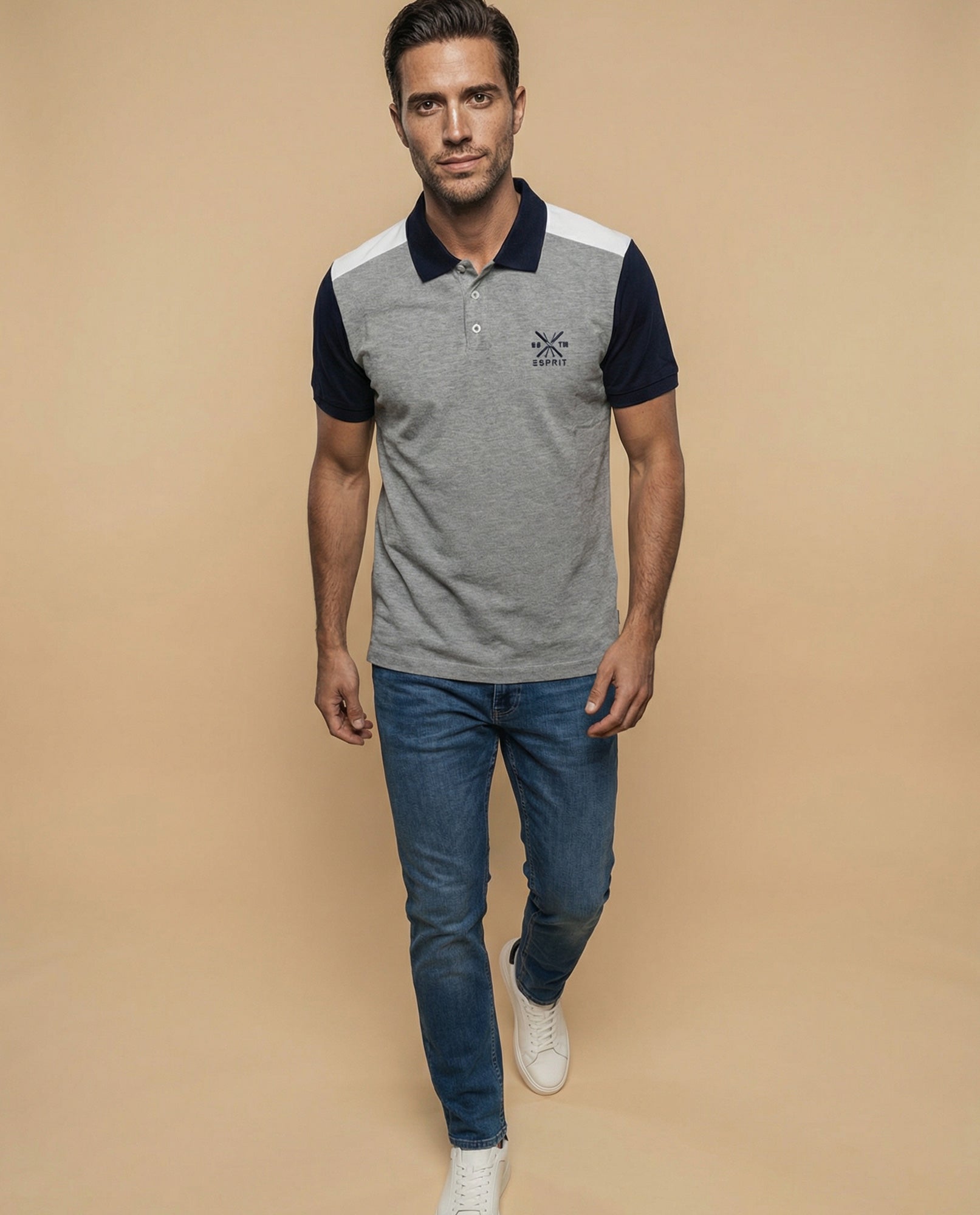 Polo manga corta estilo rugby bloques de color - Gris 34_305F327_GRI183905_5