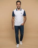 Polo manga corta con diseño en bloques de color para hombre - Blanco
