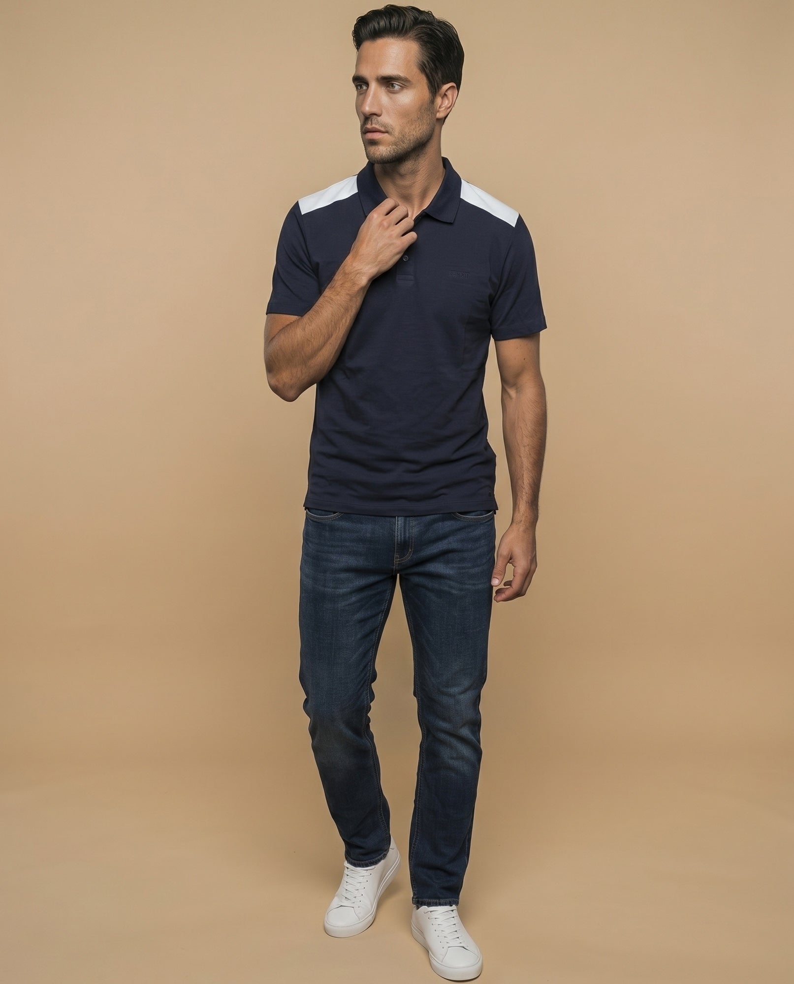 Polo manga corta con paneles decorativos en hombros para hombre - Azul 34_305F344_AZU184530_5