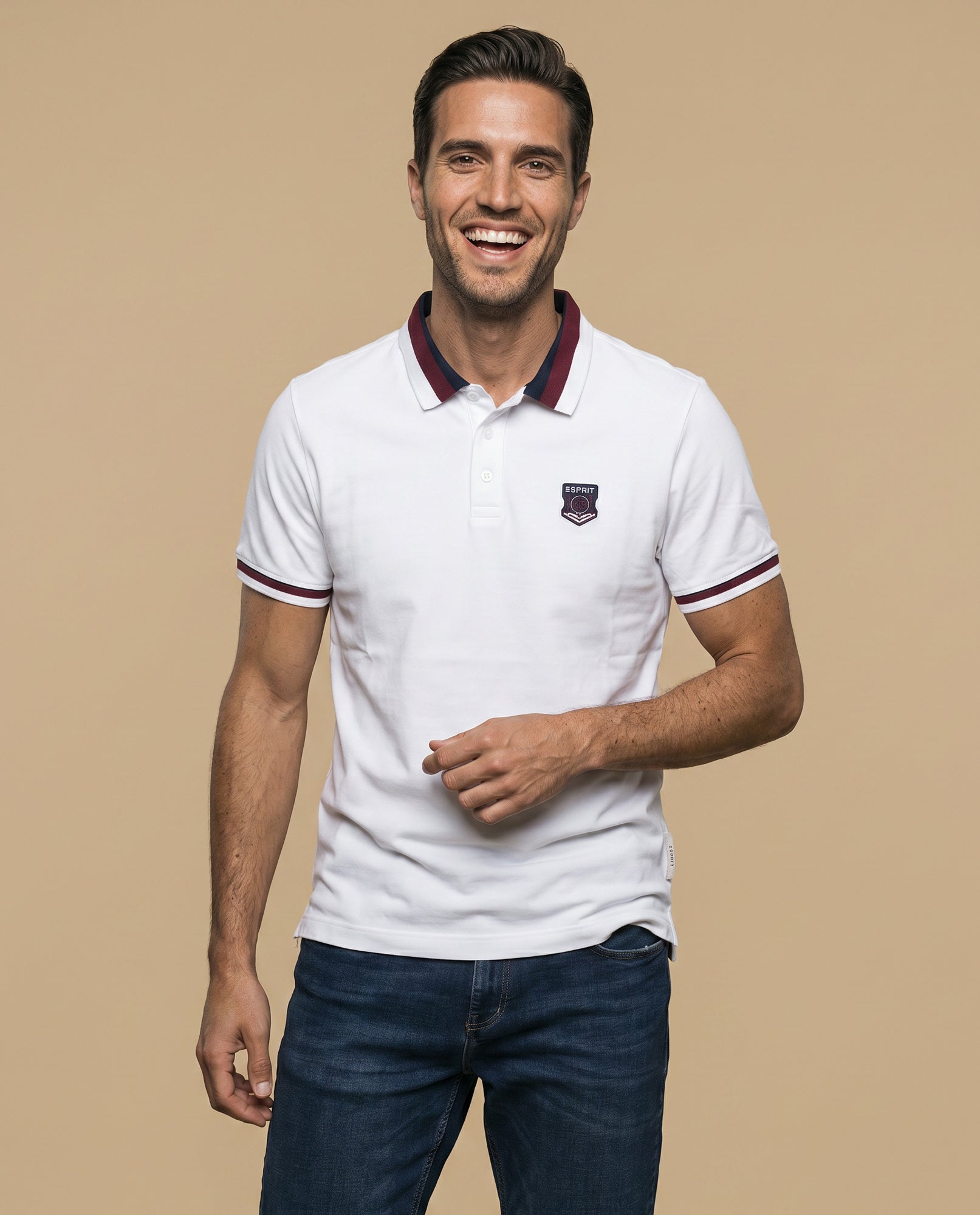 Polo manga corta con cuello acanalado a rayas para hombre - Blanco 34_305F345_BLA110700_0