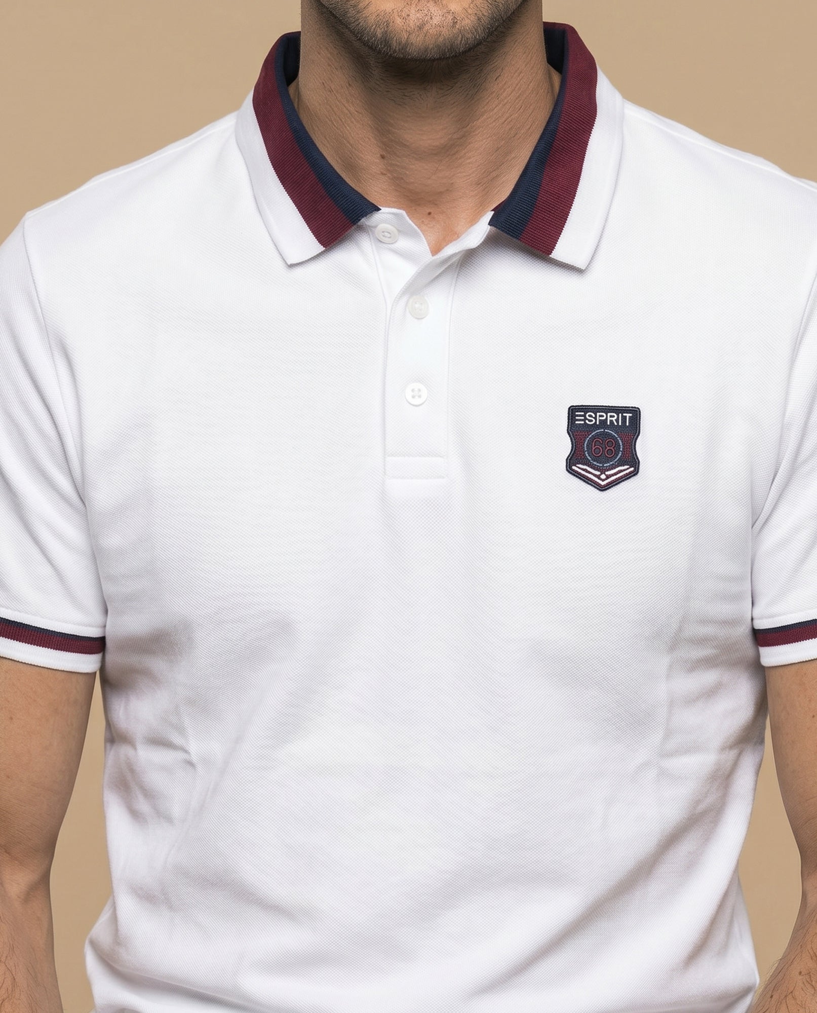 Polo manga corta con cuello acanalado a rayas para hombre - Blanco 34_305F345_BLA110700_3