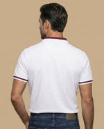 Polo manga corta con cuello acanalado a rayas para hombre - Blanco