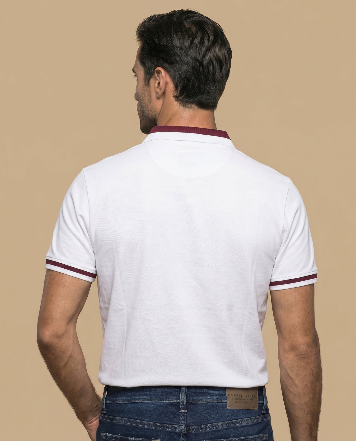 Polo manga corta con cuello acanalado a rayas para hombre - Blanco