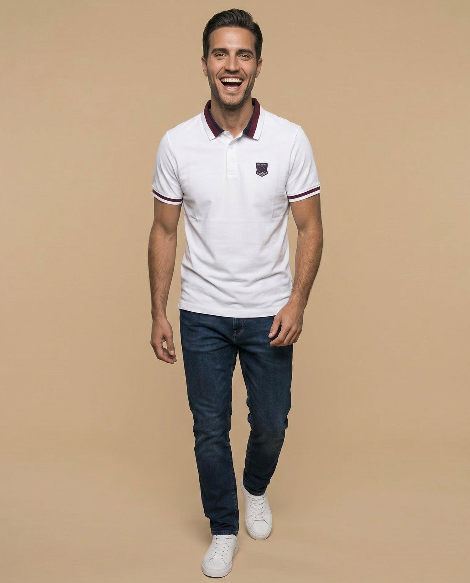 Polo manga corta con cuello acanalado a rayas para hombre - Blanco