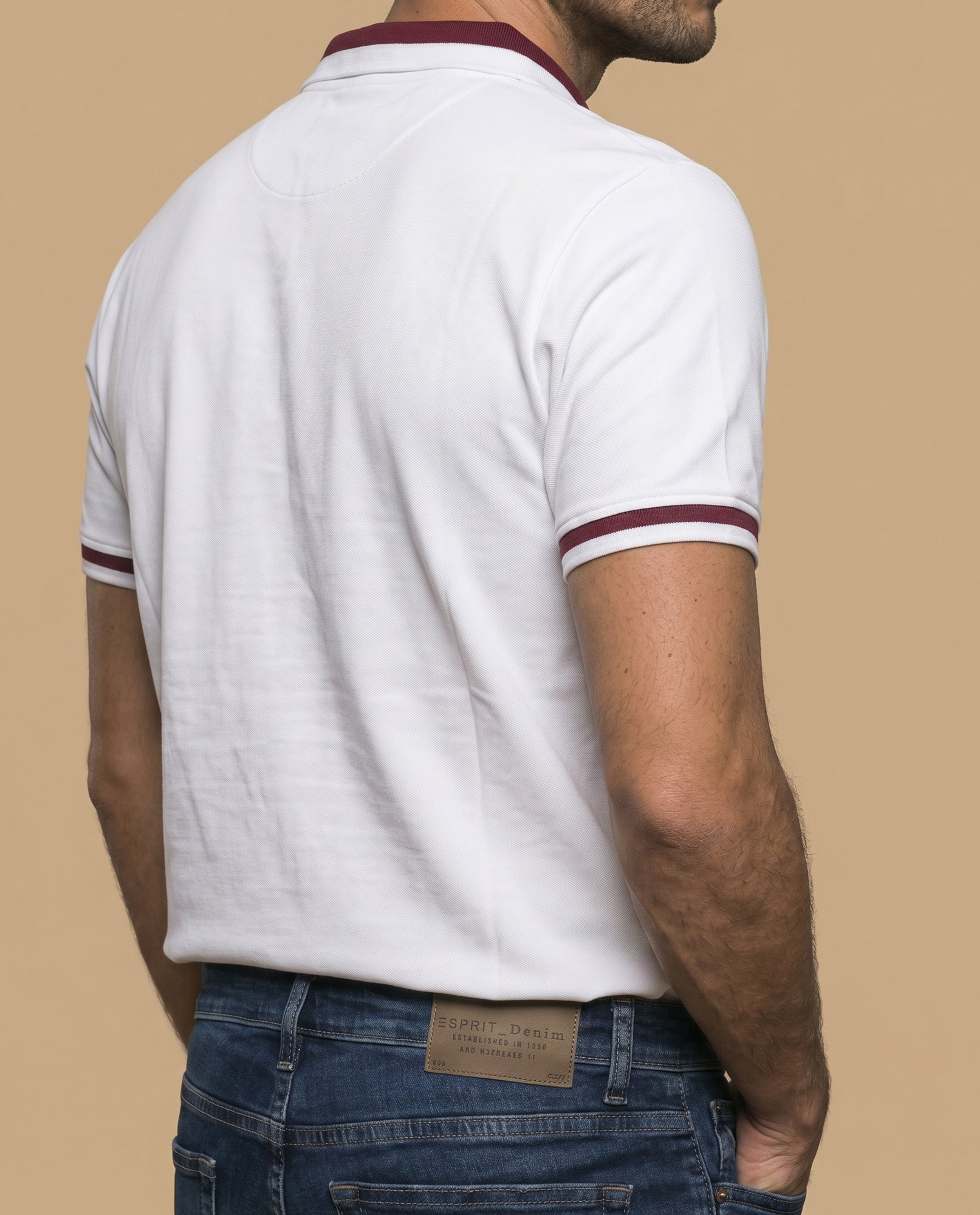 Polo manga corta con cuello acanalado a rayas para hombre - Blanco 34_305F345_BLA110700_6