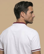 Polo manga corta con cuello acanalado a rayas para hombre - Blanco