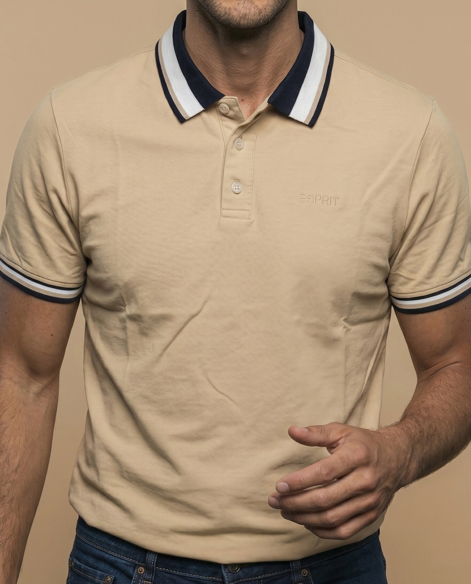 Polo cuadros pretéñido - Beige
