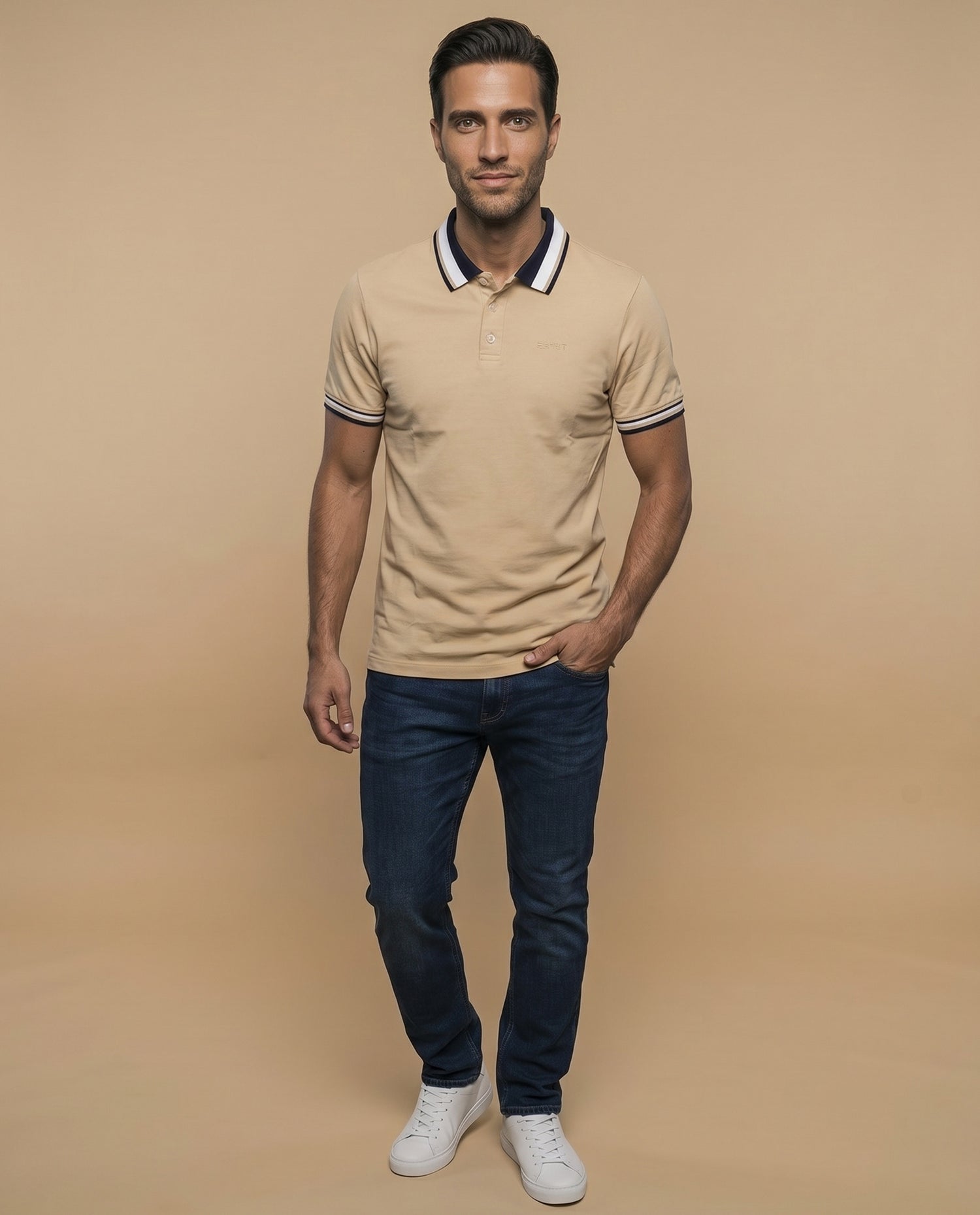 Polo cuadros pretéñido - Beige