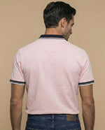 Polo cuello contrastado hombre - Rosa