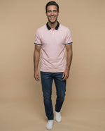 Polo cuello contrastado hombre - Rosa