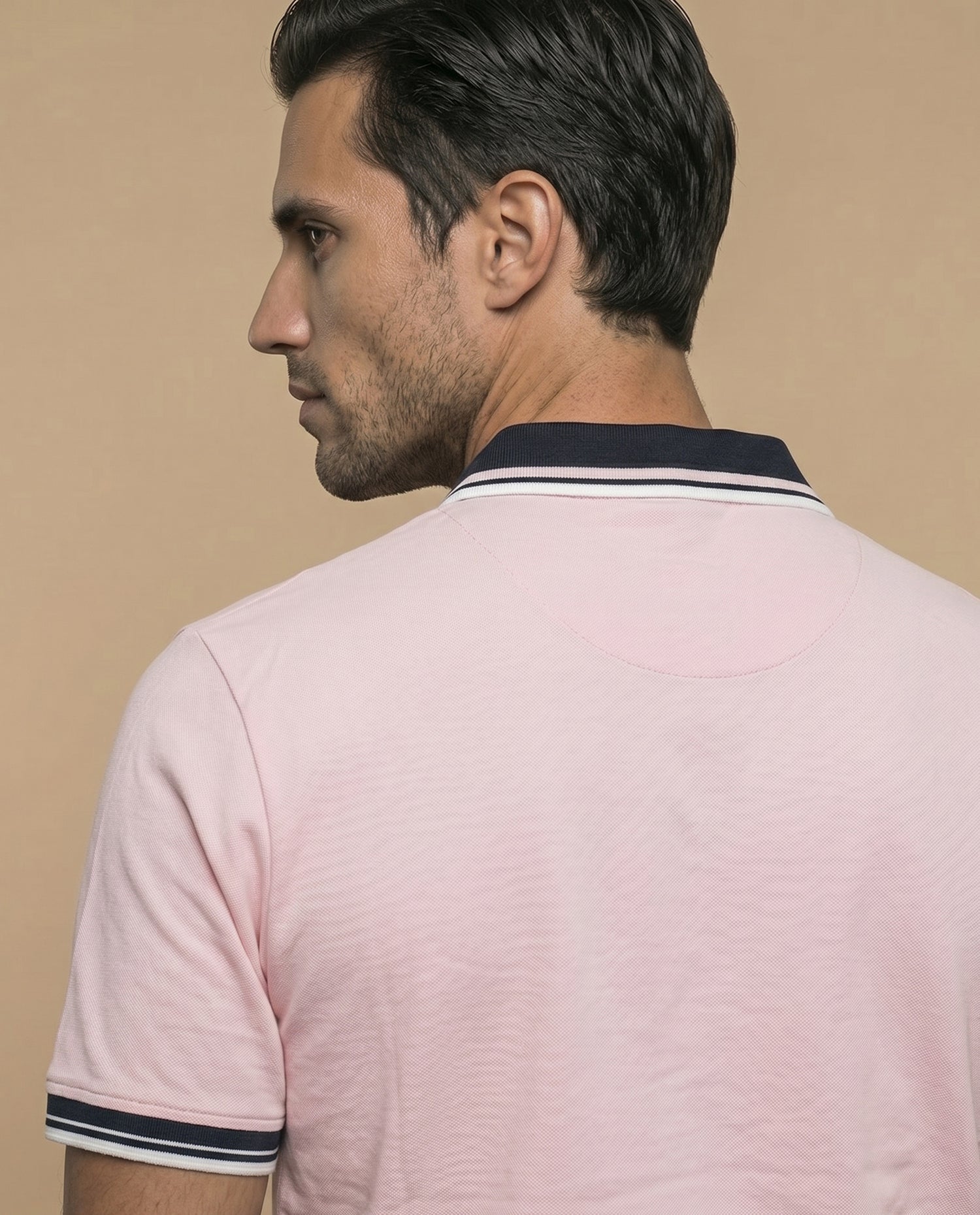 Polo cuello contrastado hombre - Rosa