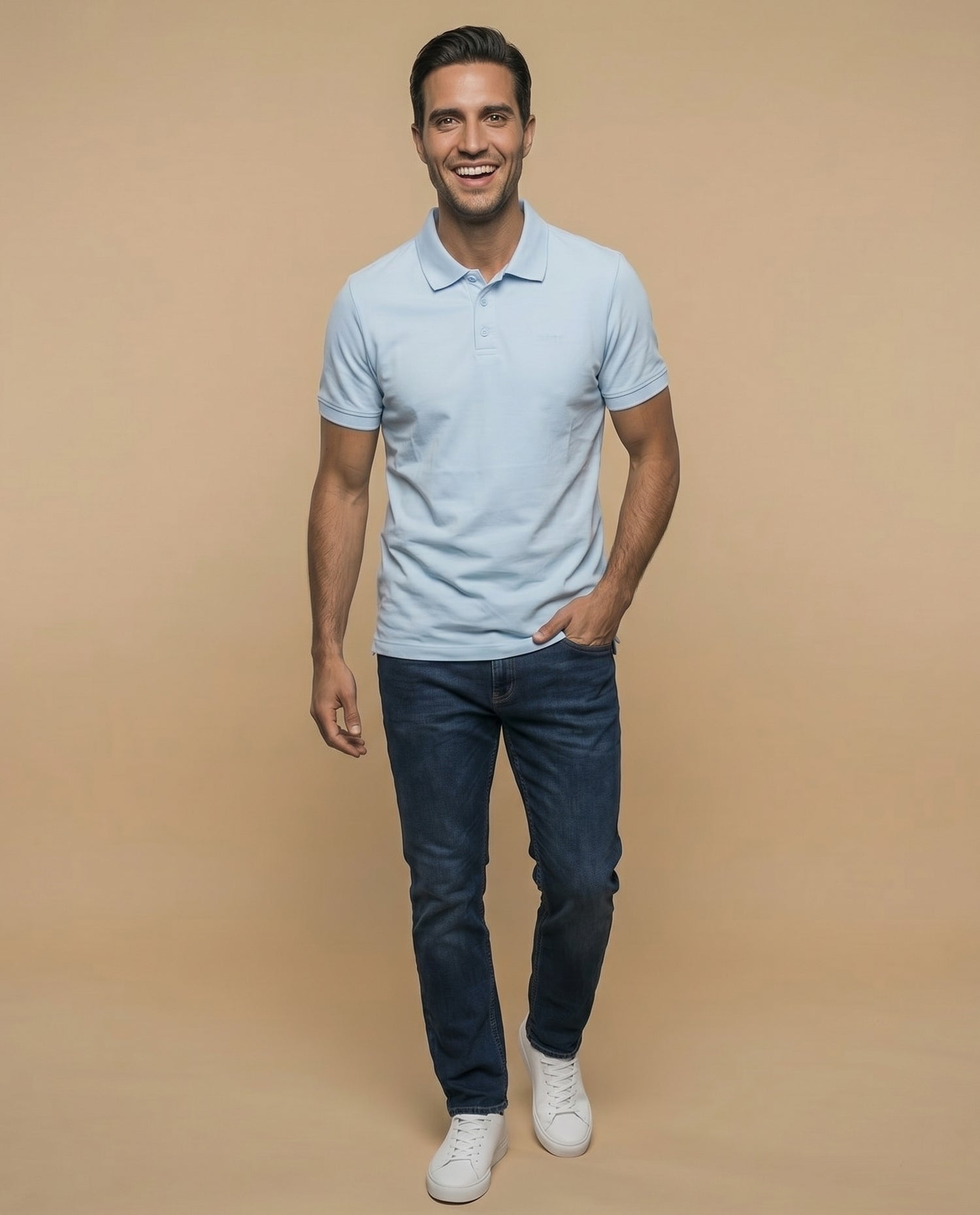 Polo manga corta en tejido piqué con logo bordado para hombre - Azul