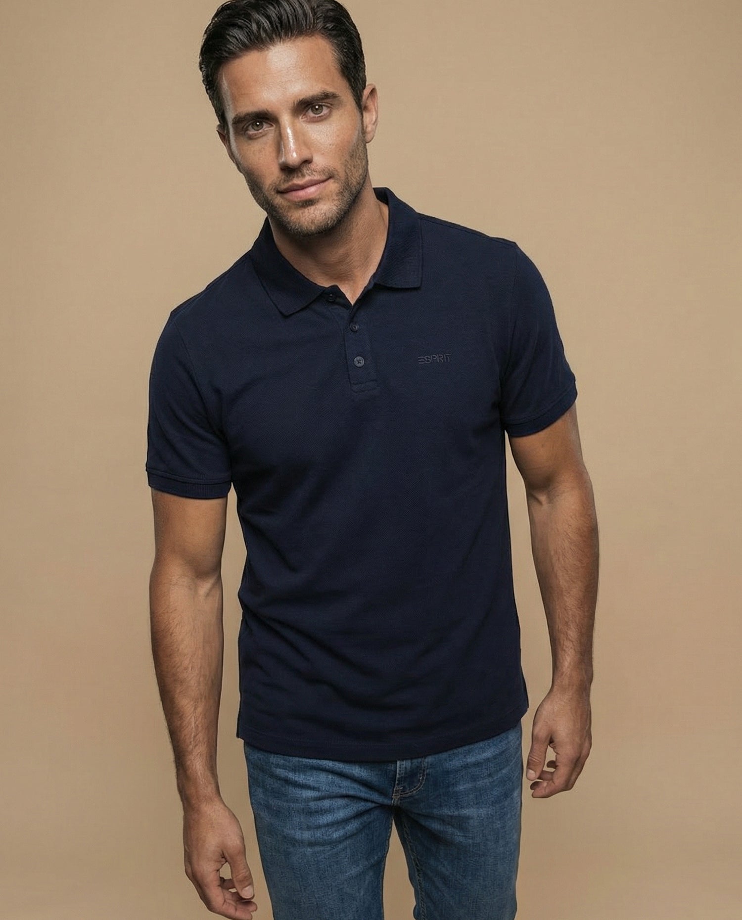 Polo manga corta en tejido piqué con logo bordado para hombre - Azul