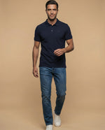 Polo manga corta en tejido piqué con logo bordado para hombre - Azul