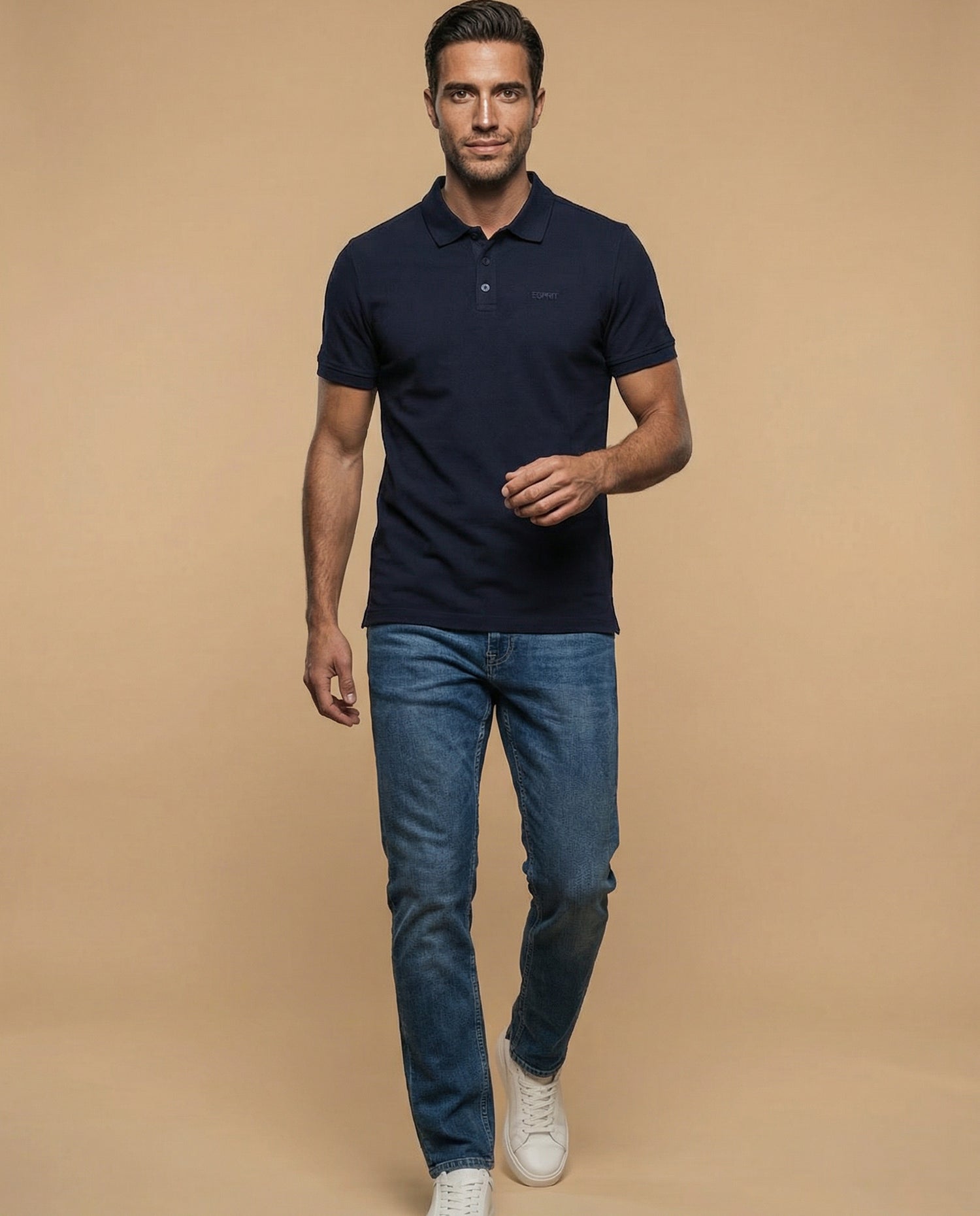 Polo manga corta en tejido piqué con logo bordado para hombre - Azul