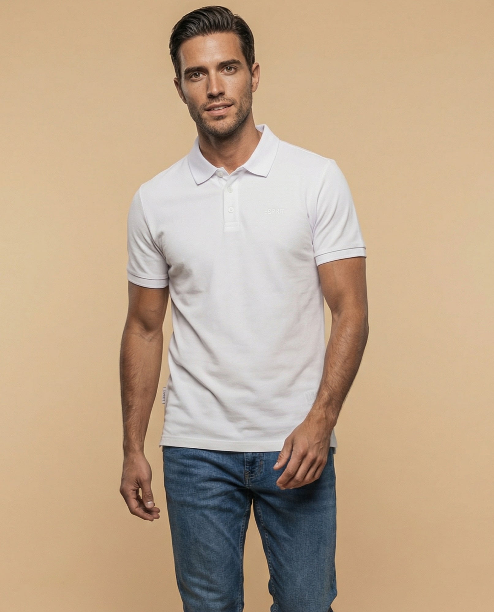 Polo manga corta en tejido piqué con logo bordado para hombre - Blanco 34_305F355_BLA114001_0
