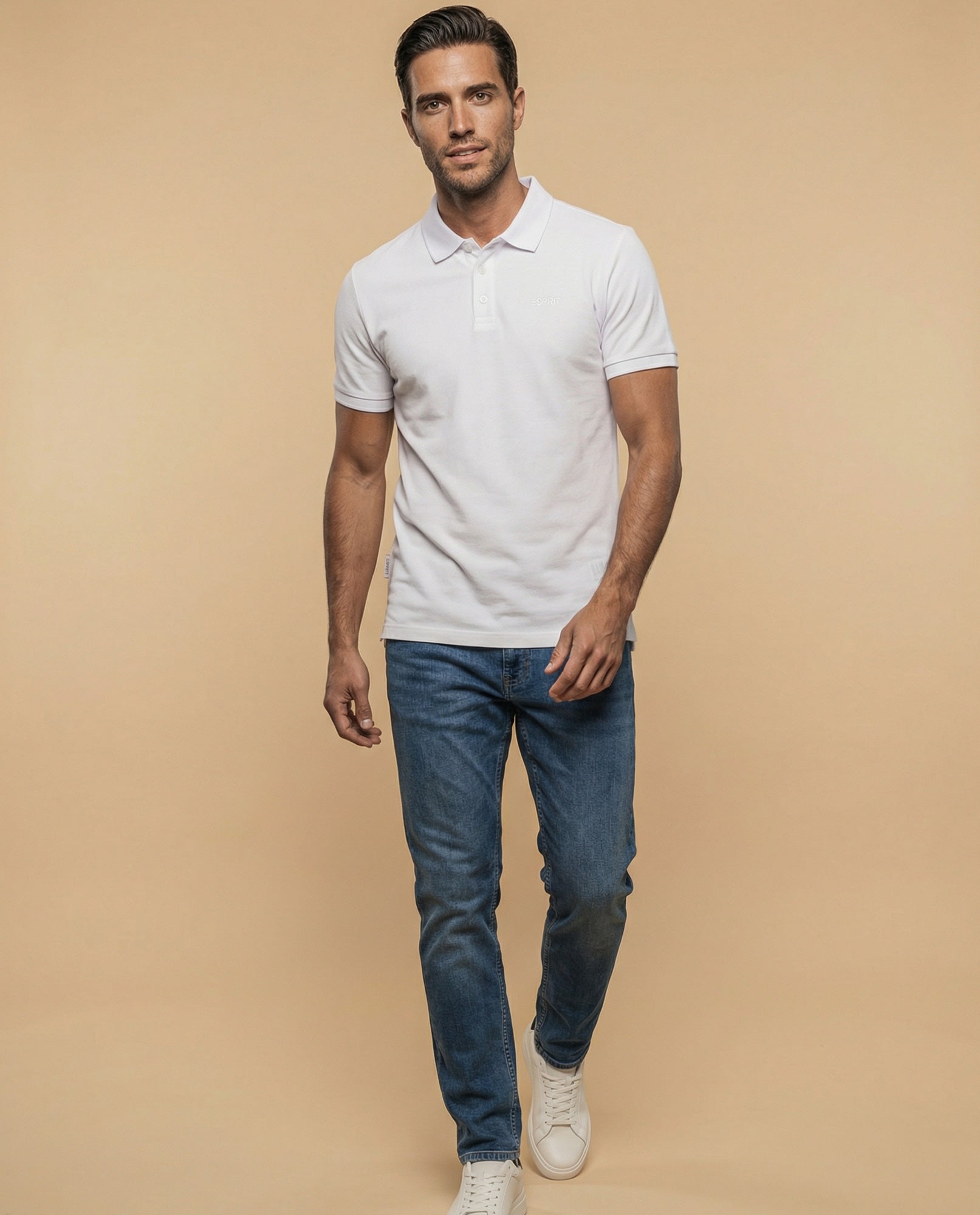 Polo manga corta en tejido piqué con logo bordado para hombre - Blanco 34_305F355_BLA114001_5