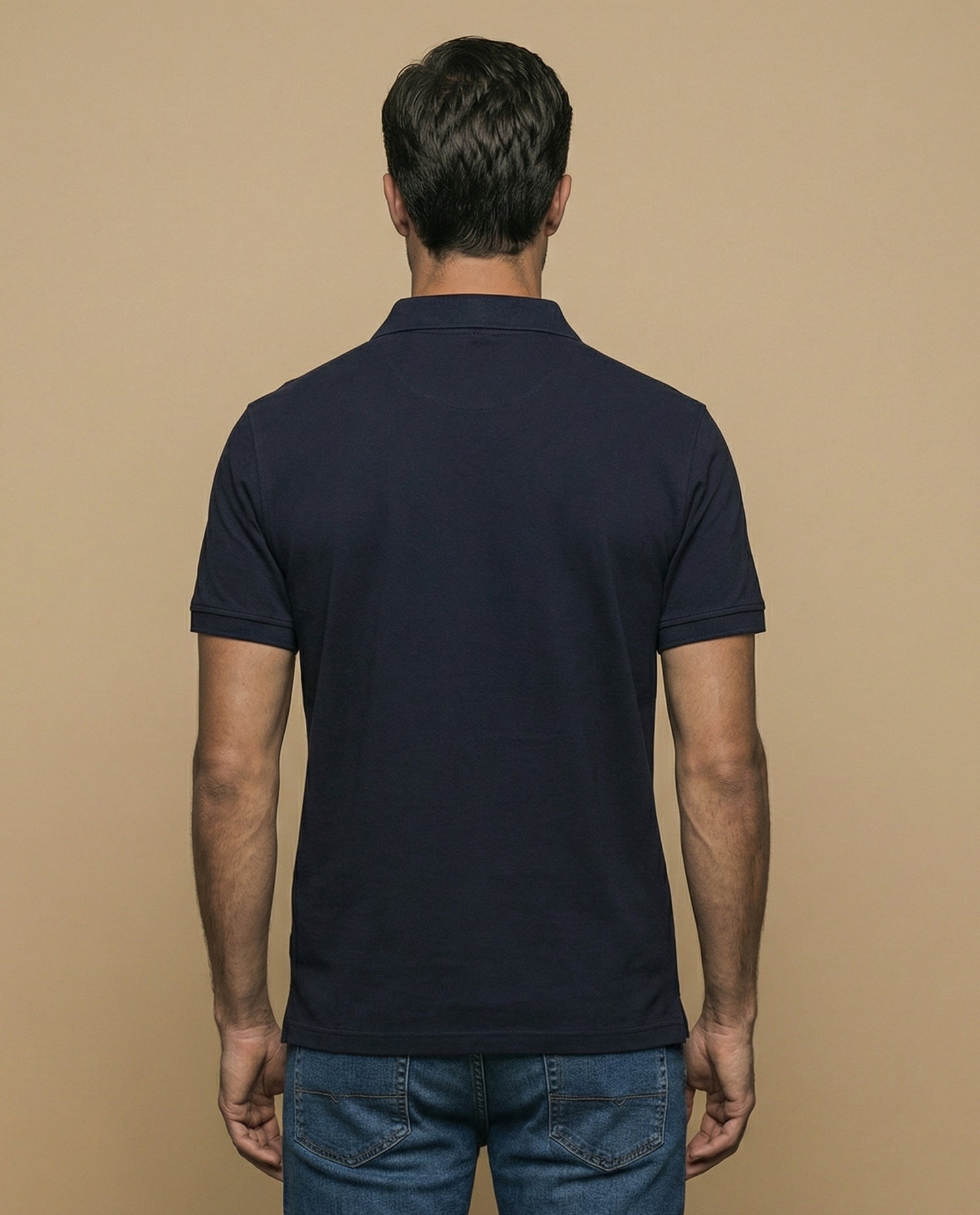 Polo manga corta con cuello camisero y parche bordado para hombre - Azul