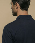 Polo manga corta con cuello camisero y parche bordado para hombre - Azul