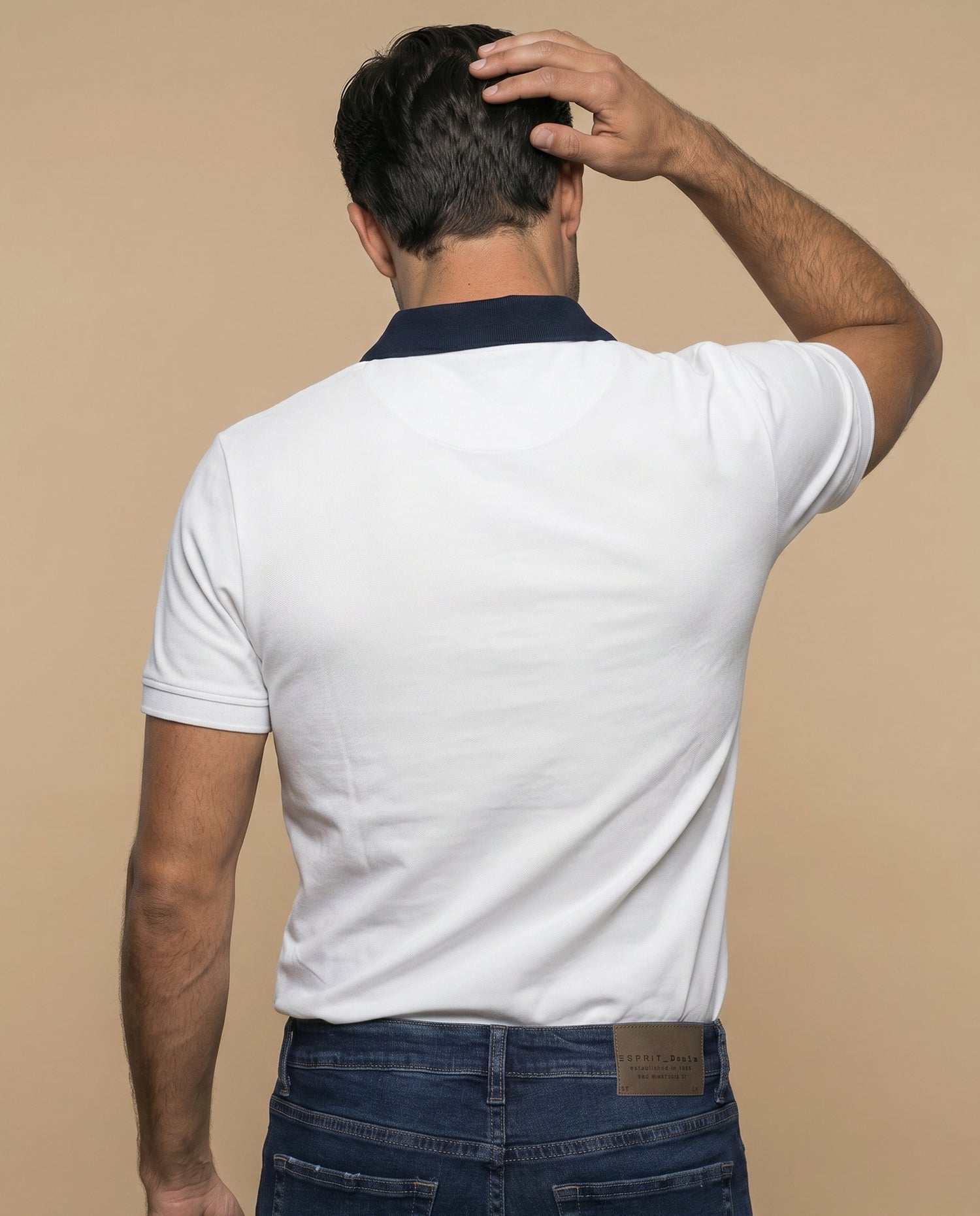 Polo manga corta con cuello contrastante y estampado para hombre - Blanco