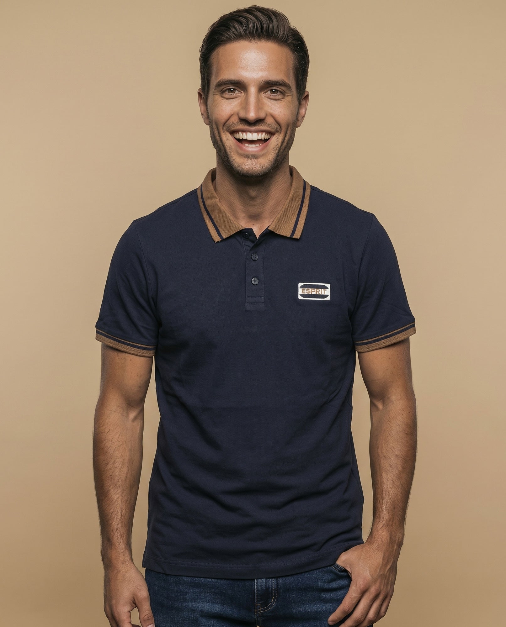 Polo manga corta con ribetes en contraste para hombre - Azul 34_305F362_AZU174730_0