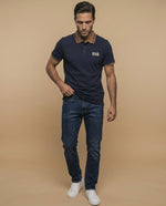 Polo manga corta con ribetes en contraste para hombre - Azul