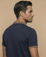 Polo manga corta con ribetes en contraste para hombre - Azul