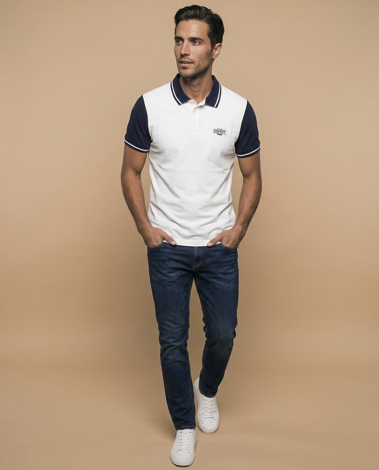 Polo manga corta con mangas y cuello en contraste para hombre - Crudo