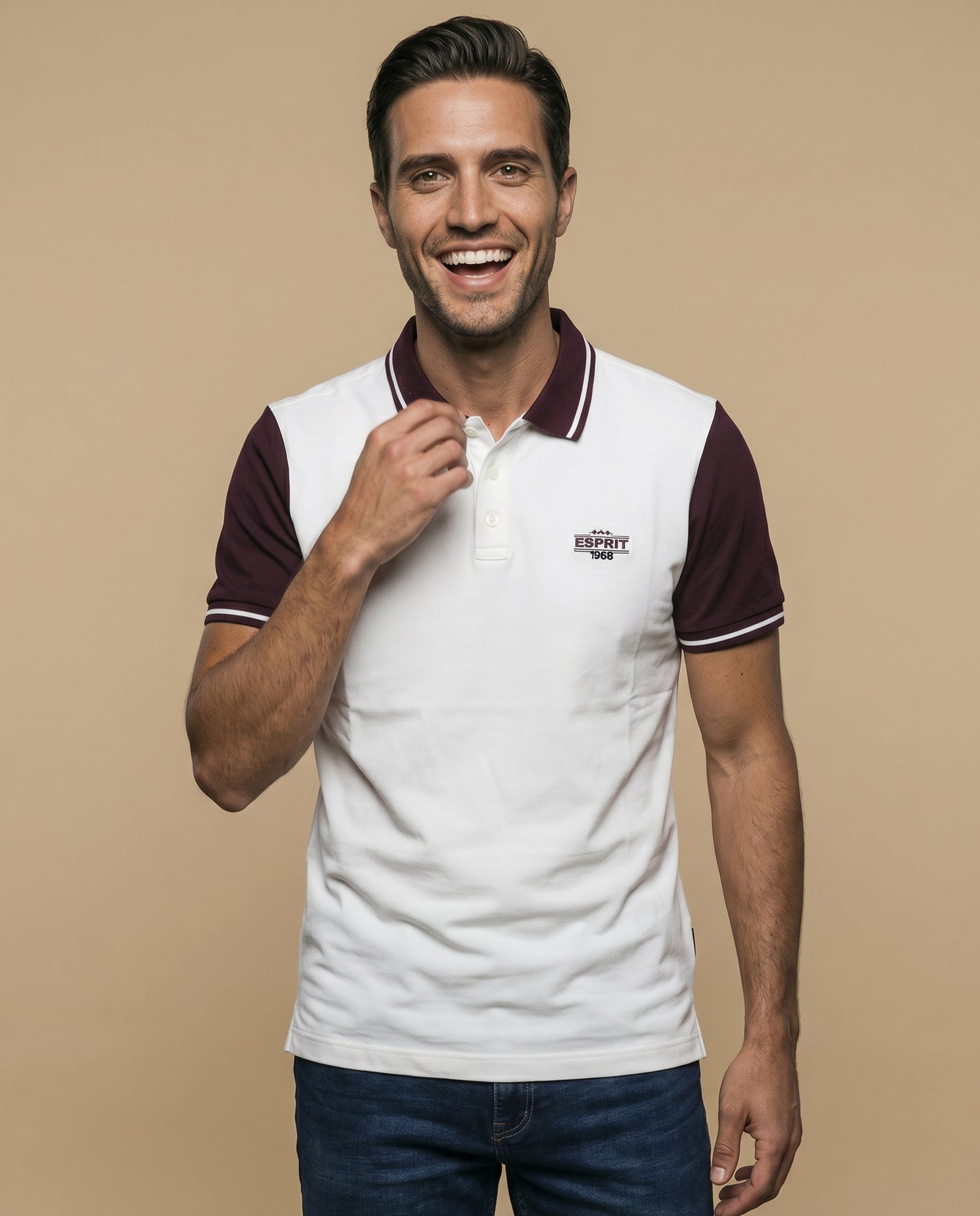 Polo manga corta con mangas y cuello en contraste para hombre - Crudo