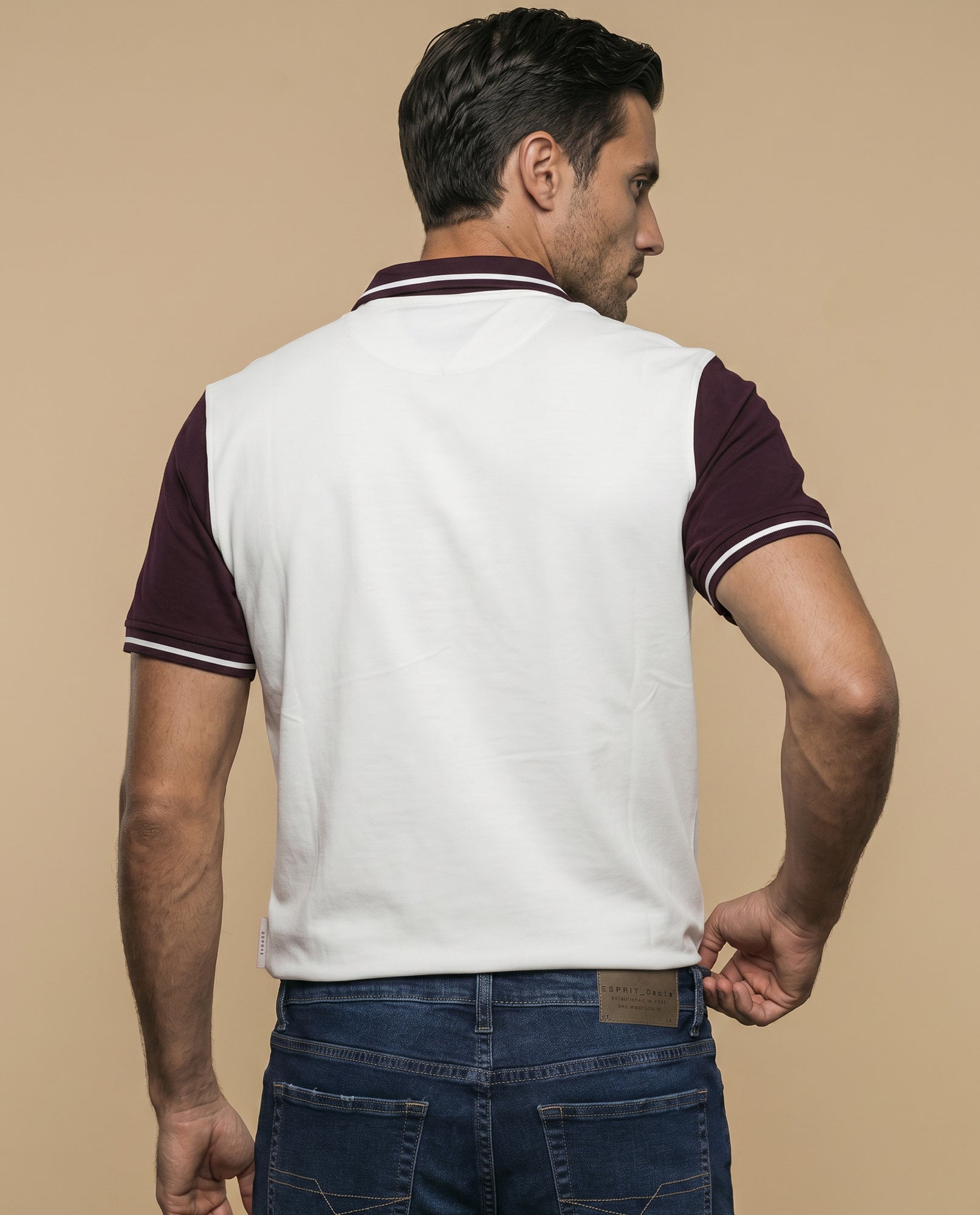 Polo manga corta con mangas y cuello en contraste para hombre - Crudo 34_305F378_CRU110605_4
