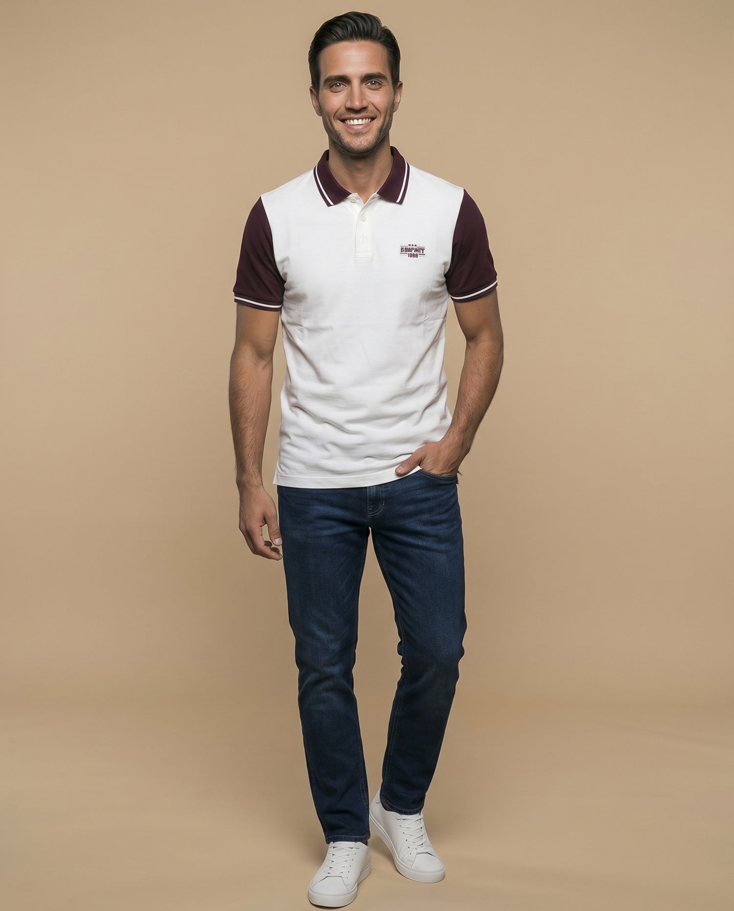 Polo manga corta con mangas y cuello en contraste para hombre - Crudo
