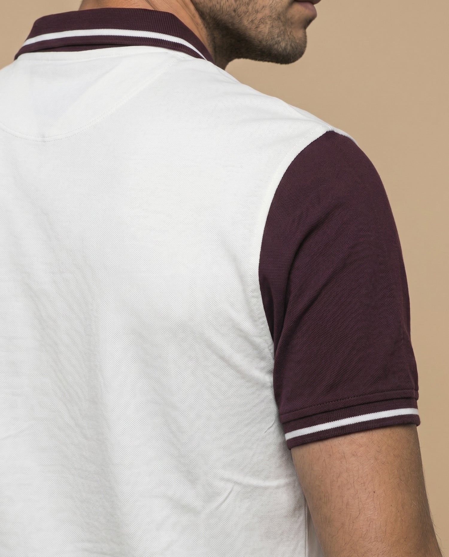 Polo manga corta con mangas y cuello en contraste para hombre - Crudo